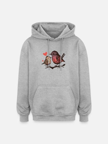 Parents et bébé oiseau - Sweat à capuche oversize unisexe - gris chiné