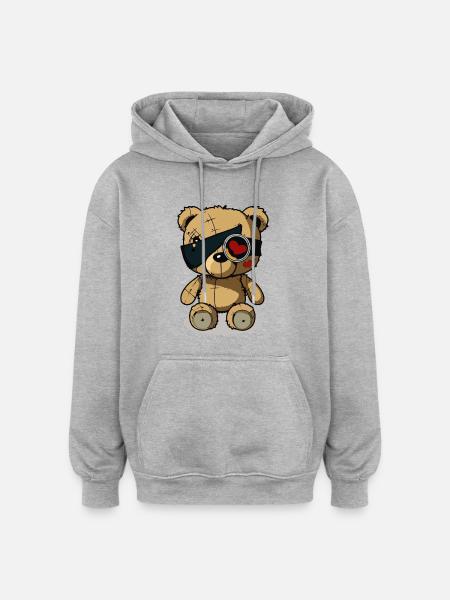 Cache-œil mignon ours - Sweat à capuche oversize unisexe - gris chiné