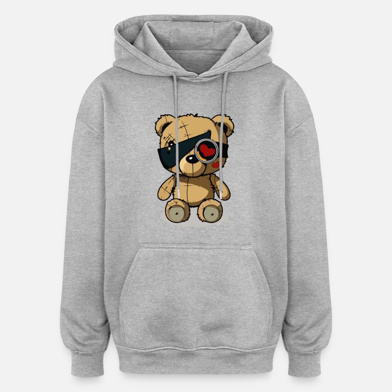Cache-œil mignon ours - Sweat à capuche oversize unisexe - gris chiné