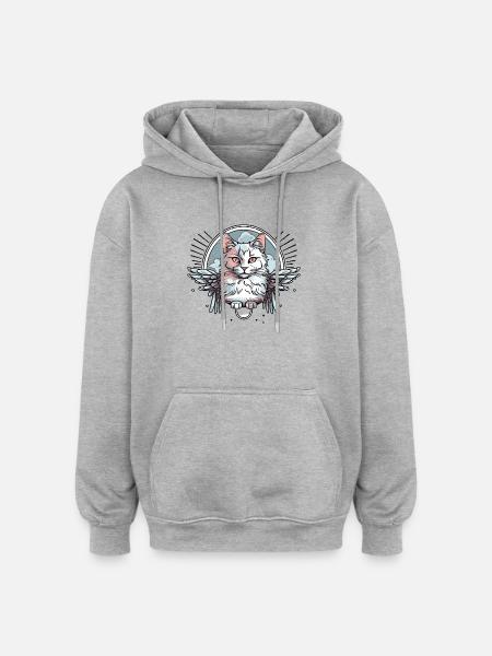 white cat with wings - Oversized Unisex Hoodie - heather grey