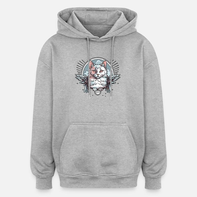 white cat with wings - Oversized Unisex Hoodie - heather grey