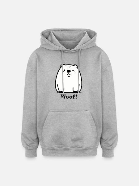 Woof: Cartoon Dog - Oversized Unisex Hoodie - heather grey
