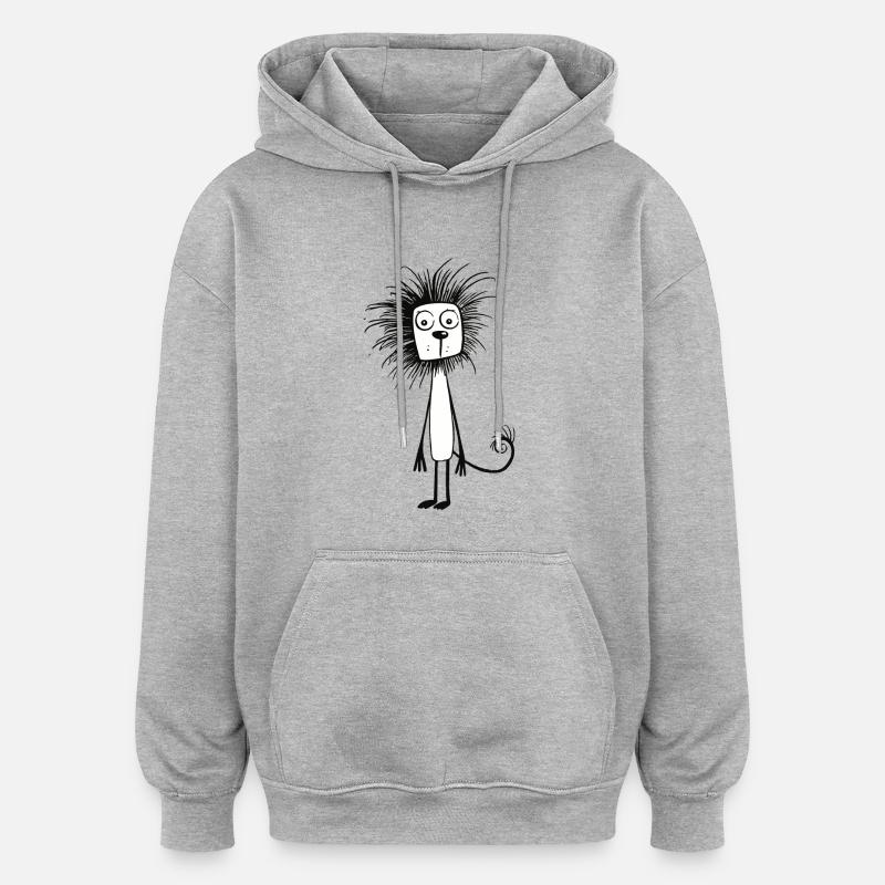 Lion confus - Sweat à capuche oversize unisexe - gris chiné
