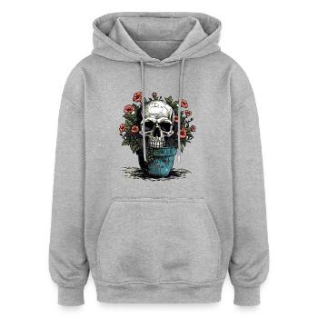 Totenkopf und Topfpflanzen - Oversized Unisex Hoodie - Grau meliert - Vorne - Noah (186cm)