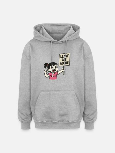 Leave Me Alone: Angry Girl - Oversized Unisex Hoodie - heather grey