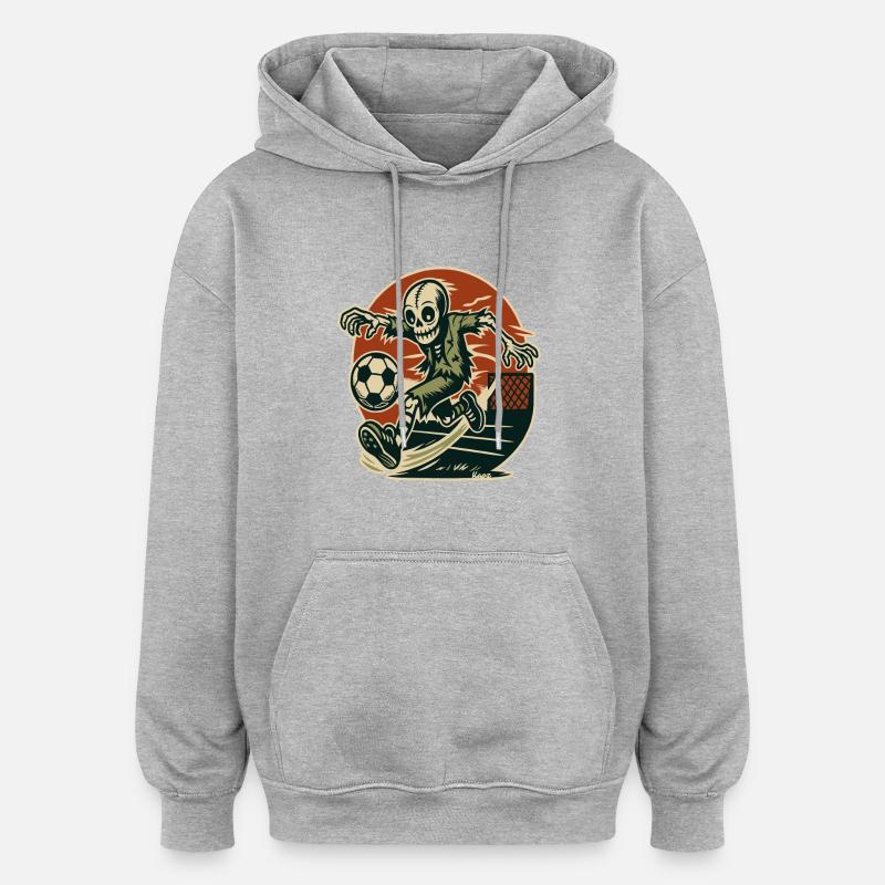Zombie squelette jouant au football - Sweat à capuche oversize unisexe - gris chiné