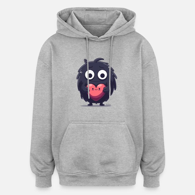 Monstre moelleux avec cœur - Sweat à capuche oversize unisexe - gris chiné
