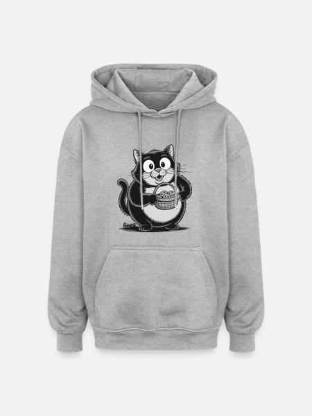 Fat cat with biscuit snacks - Oversized Unisex Hoodie - heather grey