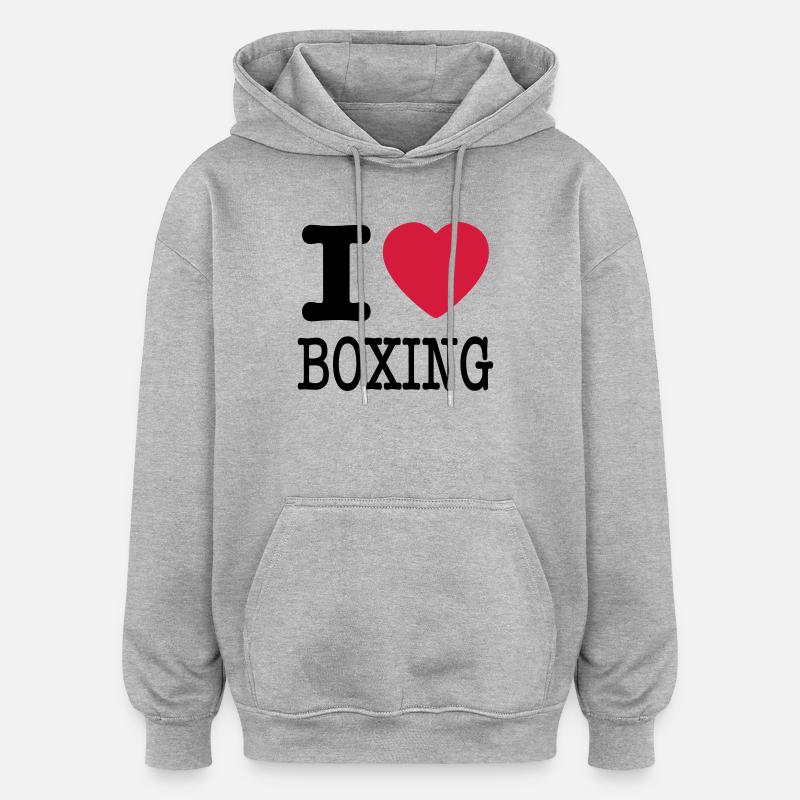 j'aime la boxe / I love boîtes - Sweat à capuche oversize unisexe - gris chiné