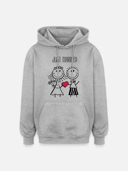 Just Married newlyweds - wedding - gift - Oversized Unisex Hoodie - heather grey