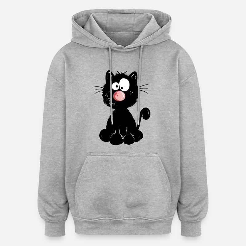 Chat Noir - Sweat à capuche oversize unisexe - gris chiné