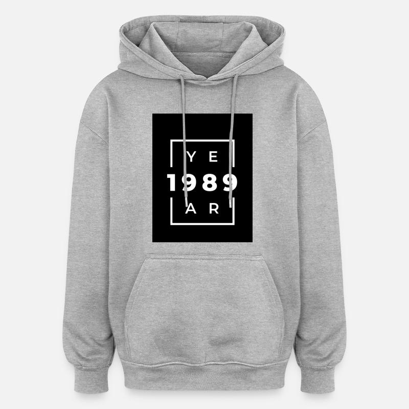 Design typographique année 1989 - Sweat à capuche oversize unisexe - gris chiné