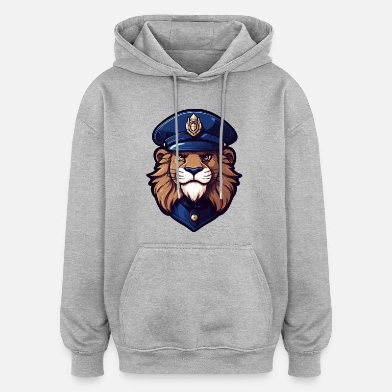 Polizei Löwe - Oversized Unisex Hoodie - Grau meliert