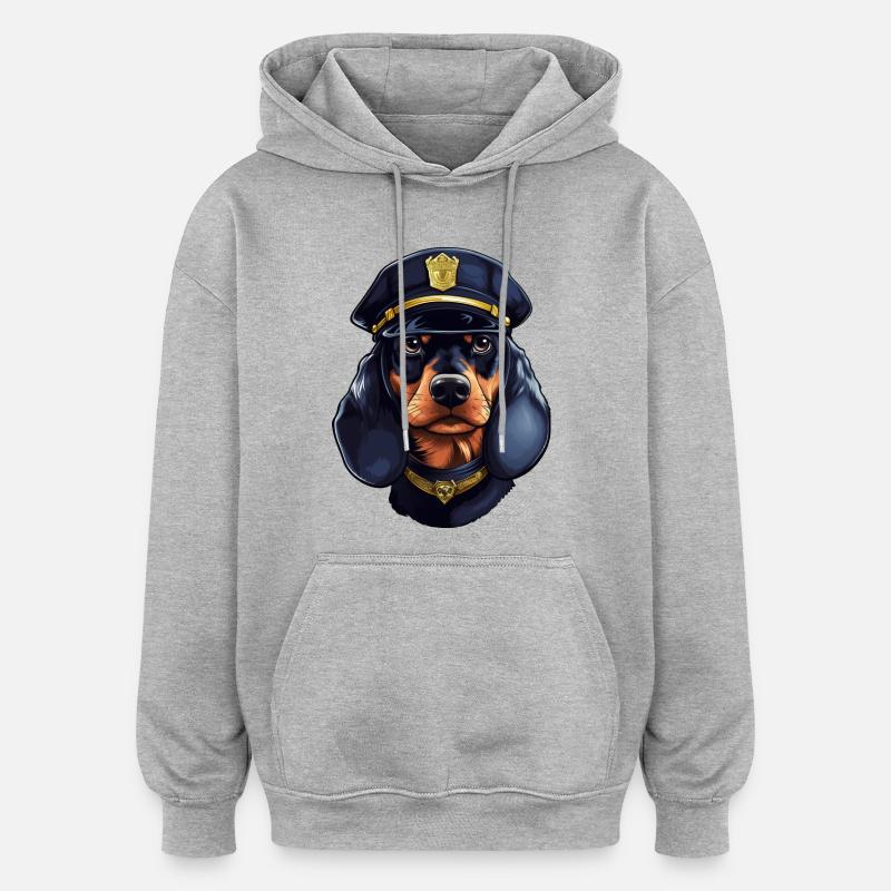 Teckel Policier - Sweat à capuche oversize unisexe - gris chiné