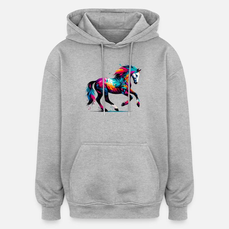 Cheval - Sweat à capuche oversize unisexe - gris chiné