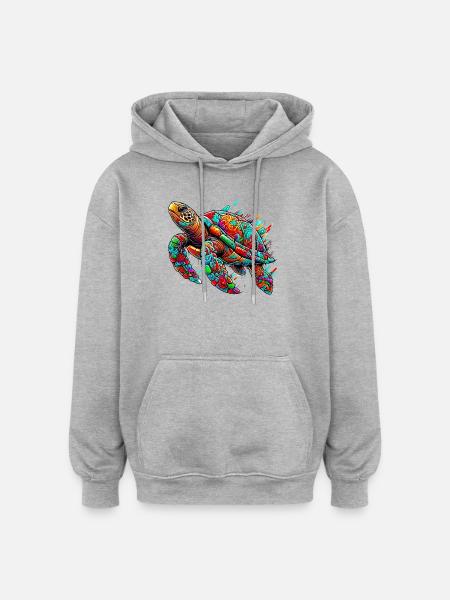 Tortue - Sweat à capuche oversize unisexe - gris chiné