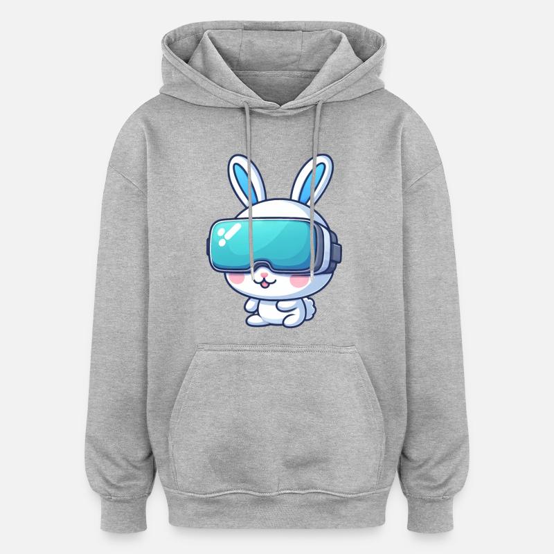 VR-Gaming Hase: Virtuelle Abenteuer - Oversized Unisex Hoodie - Grau meliert