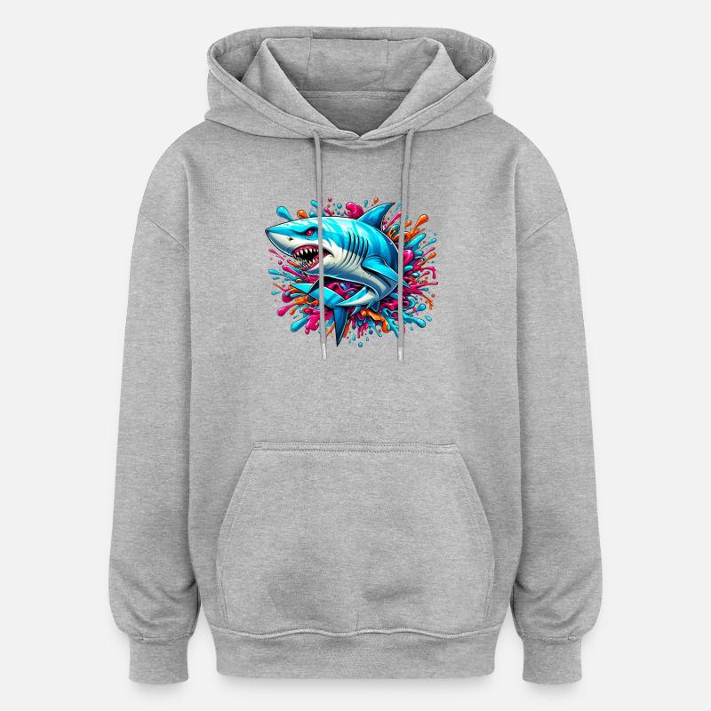 Requin - Sweat à capuche oversize unisexe - gris chiné