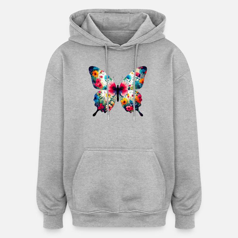 Schmetterling - Oversized Unisex Hoodie - Grau meliert