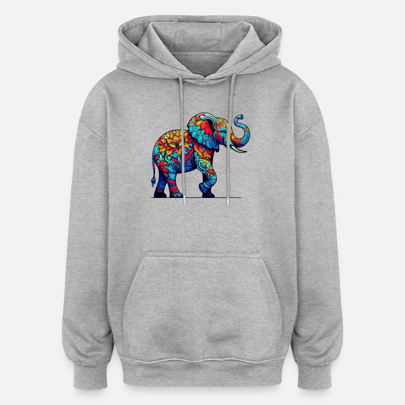 Elefant - Oversized Unisex Hoodie - Grau meliert