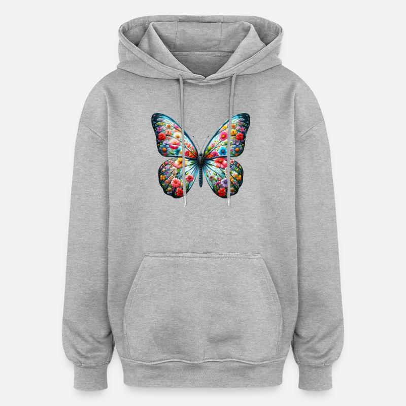 Papillon - Sweat à capuche oversize unisexe - gris chiné