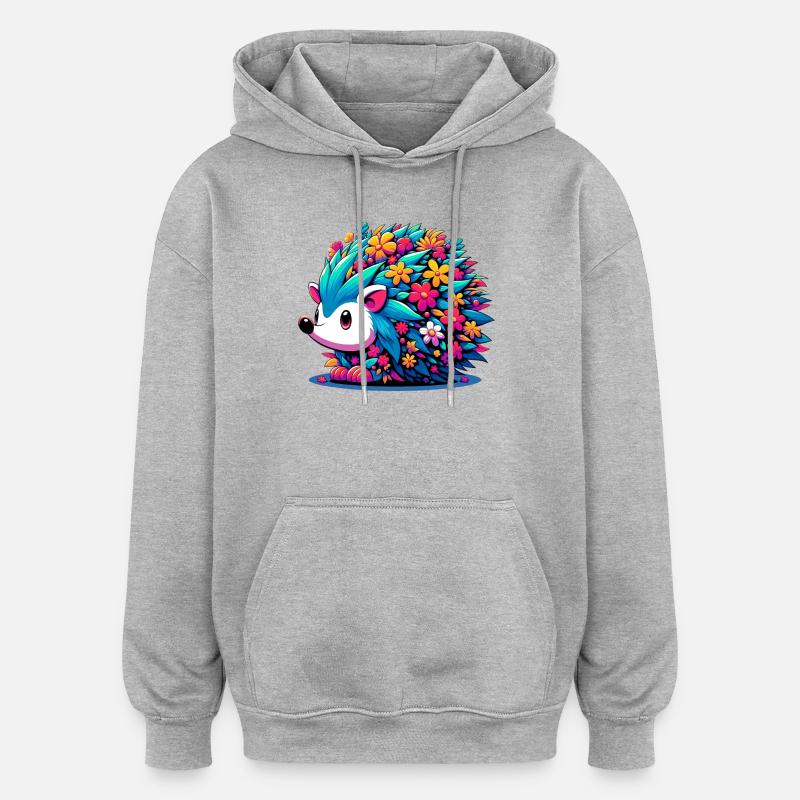 Hérisson - Sweat à capuche oversize unisexe - gris chiné