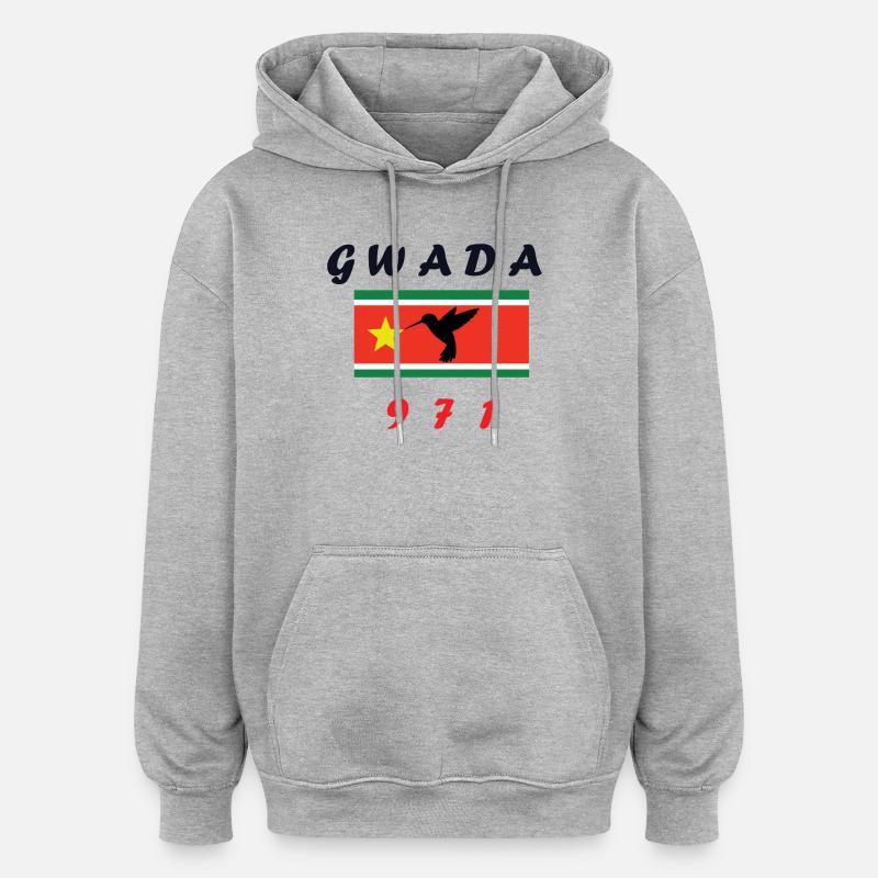Gwada971 - Sweat à capuche oversize unisexe - gris chiné