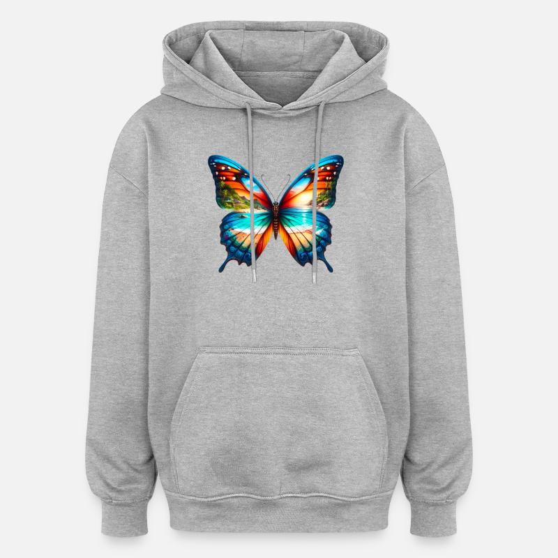 Papillon - Sweat à capuche oversize unisexe - gris chiné