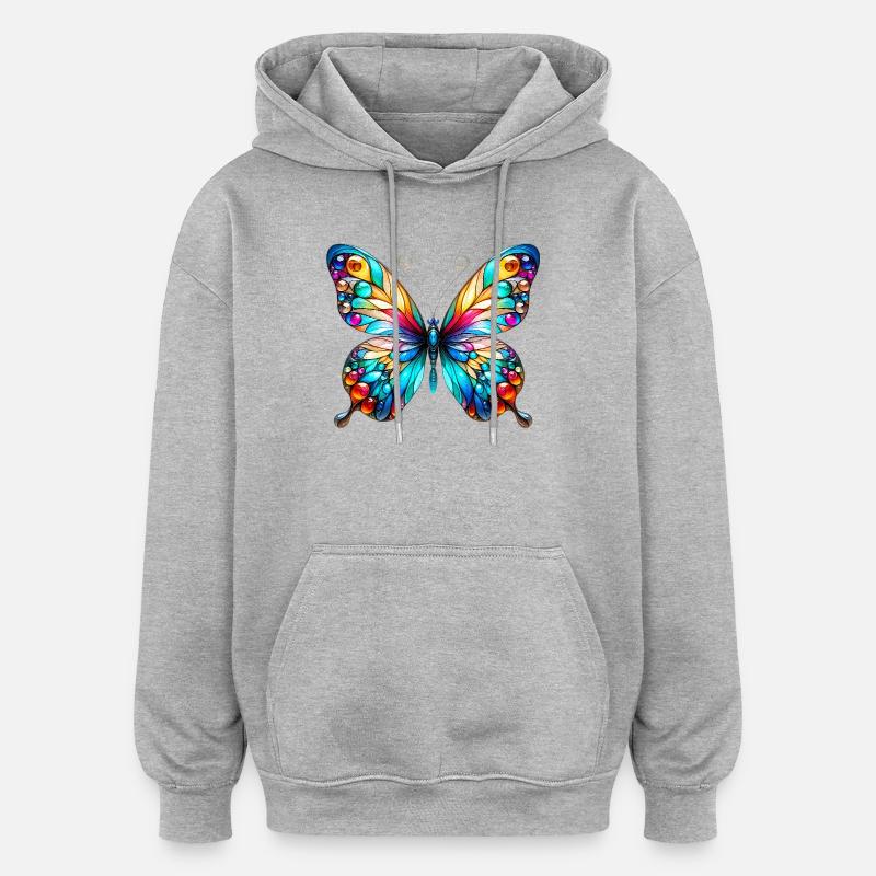 Papillon - Sweat à capuche oversize unisexe - gris chiné