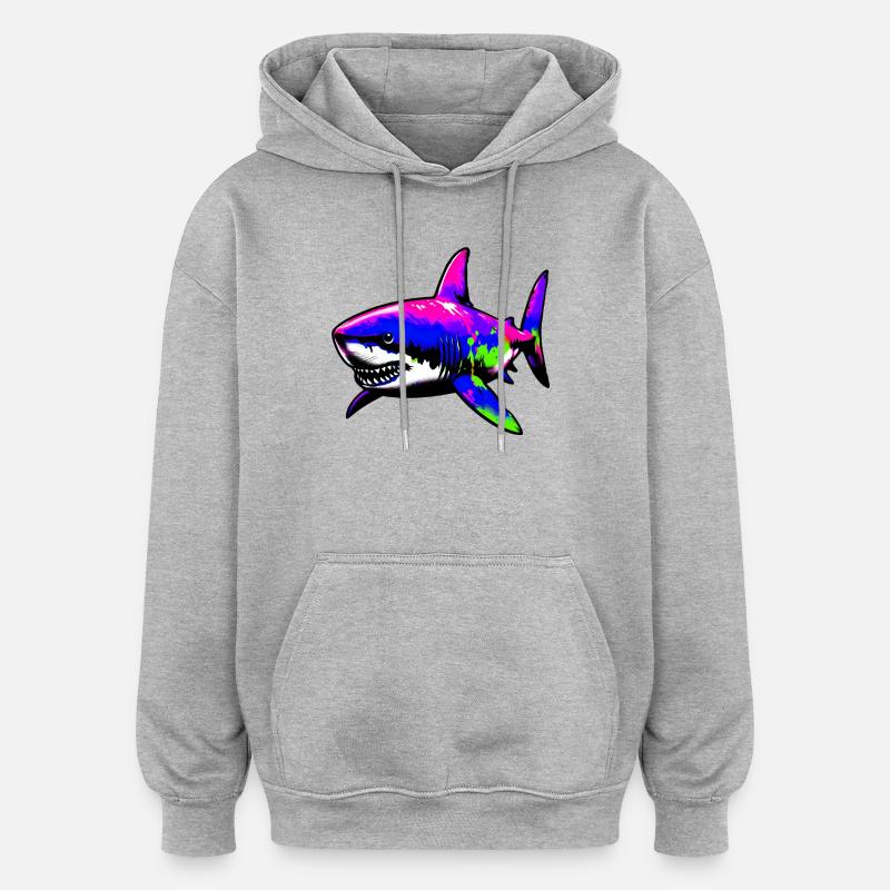 Requin - Sweat à capuche oversize unisexe - gris chiné