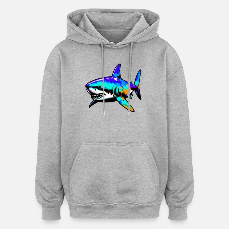 Requin - Sweat à capuche oversize unisexe - gris chiné