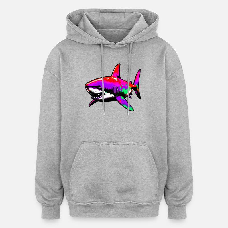 Requin - Sweat à capuche oversize unisexe - gris chiné