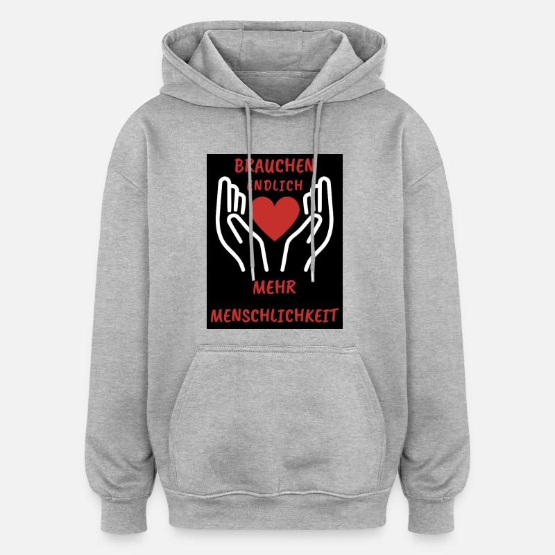 Herz- und Handdesign mit Botschaft - Oversized Unisex Hoodie - Grau meliert