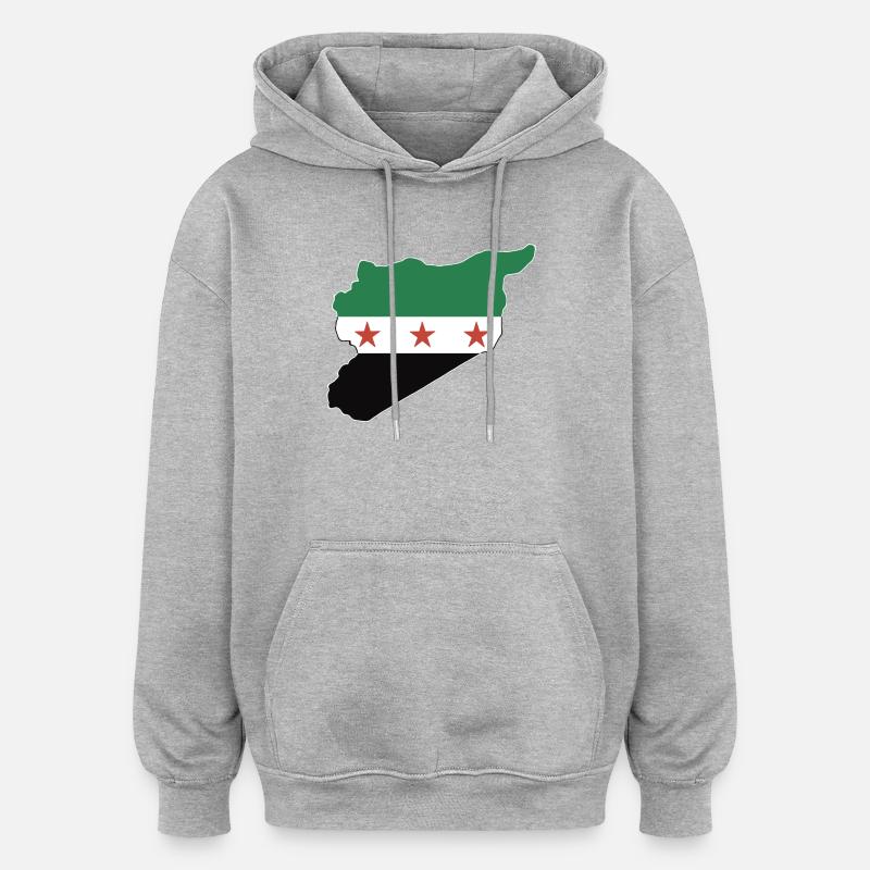 Drapeau et carte de la Syrie علم وخريطة سورية - Sweat à capuche oversize unisexe - gris chiné