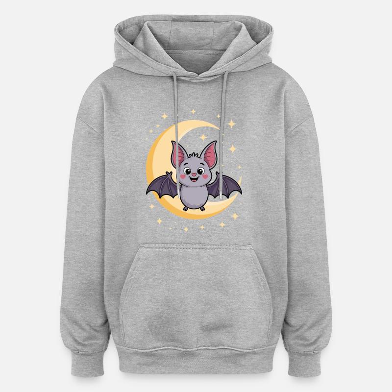 Motif de chat chauve-souris nocturne - Sweat à capuche oversize unisexe - gris chiné