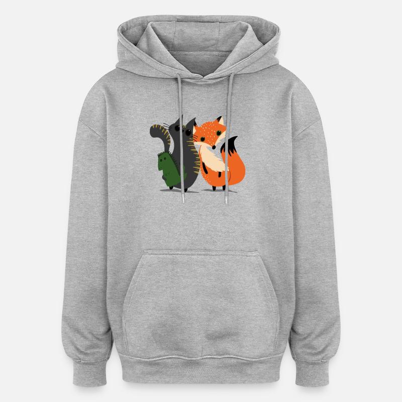 Die Katze und der Fuchs - Oversized Unisex Hoodie - Grau meliert