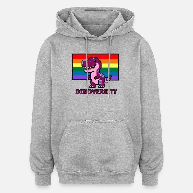 DinoVERSITY - Pixel Art Dinosaur Pride ! 🌈🦖 - Sweat à capuche oversize unisexe - gris chiné