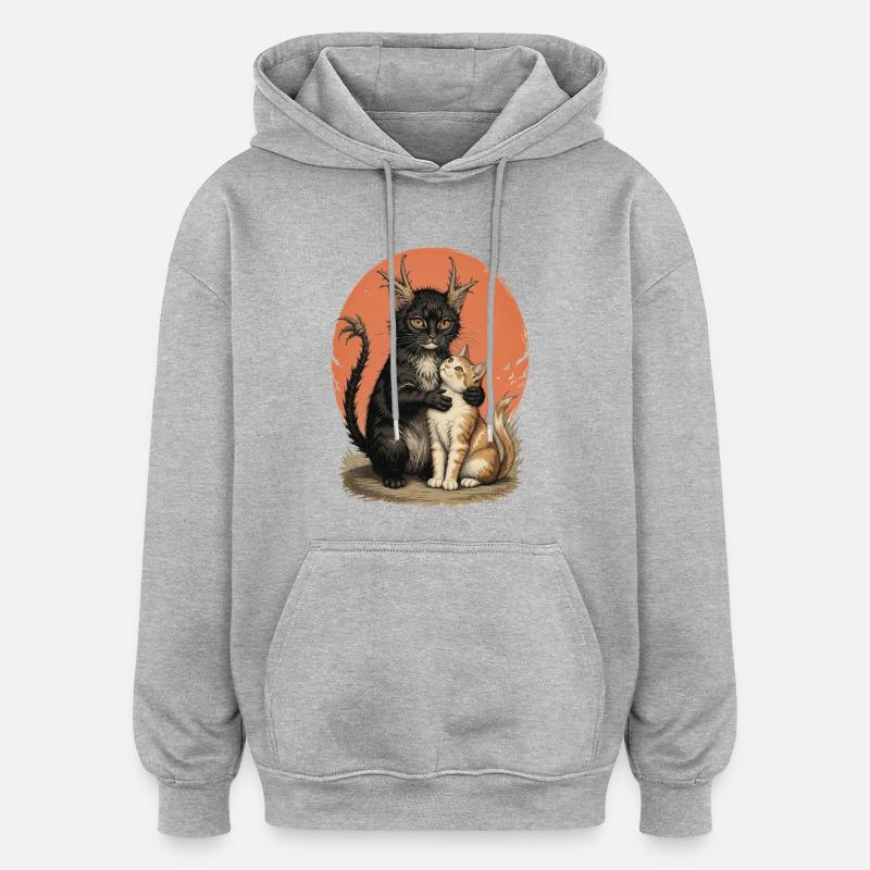 Compagnons chats à bois - Sweat à capuche oversize unisexe - gris chiné
