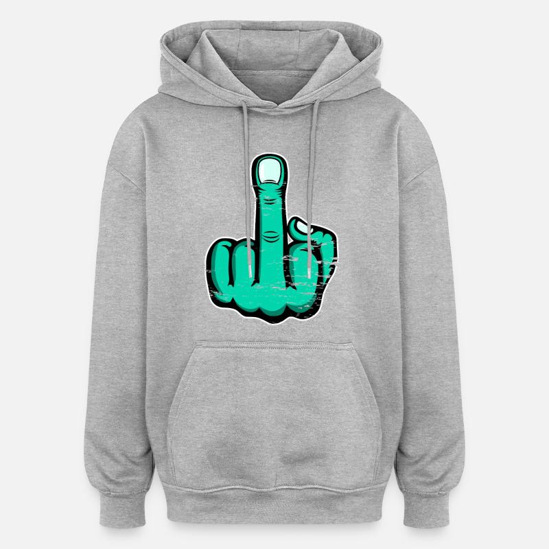 Majeur Stinky Finger Design Vert utilisé - Sweat à capuche oversize unisexe - gris chiné