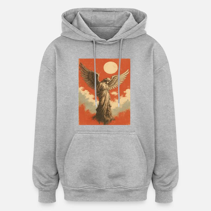 Ange avec Lune - Sweat à capuche oversize unisexe - gris chiné