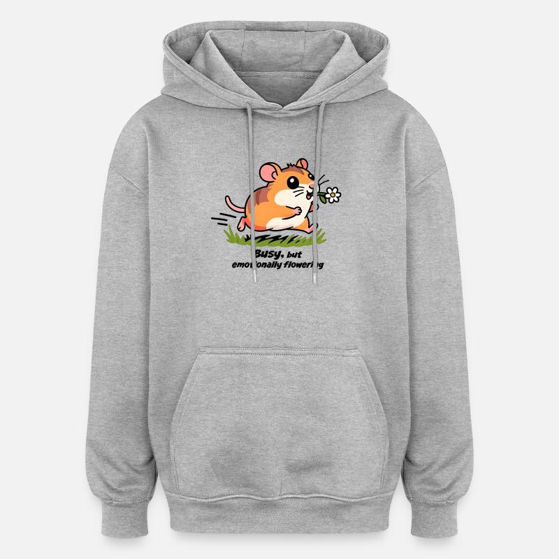 Hamster dans la course au travail - Sweat à capuche oversize unisexe - gris chiné