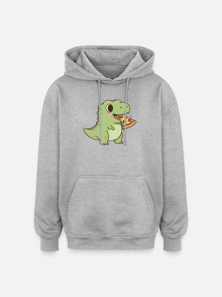 T-Rex eats pizza - Oversized Unisex Hoodie - heather grey