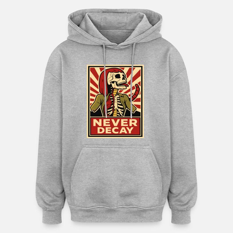 Punk Squelette Never Decay - Sweat à capuche oversize unisexe - gris chiné