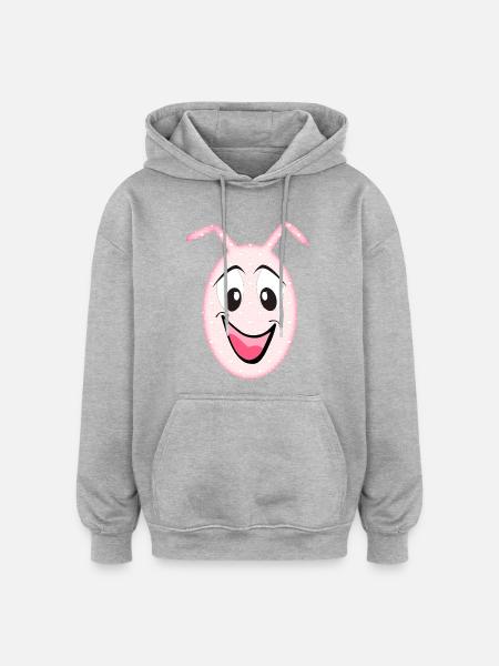 kleines süßes Monster Bunny Gesicht Herzchen - Oversized Unisex Hoodie - Grau meliert
