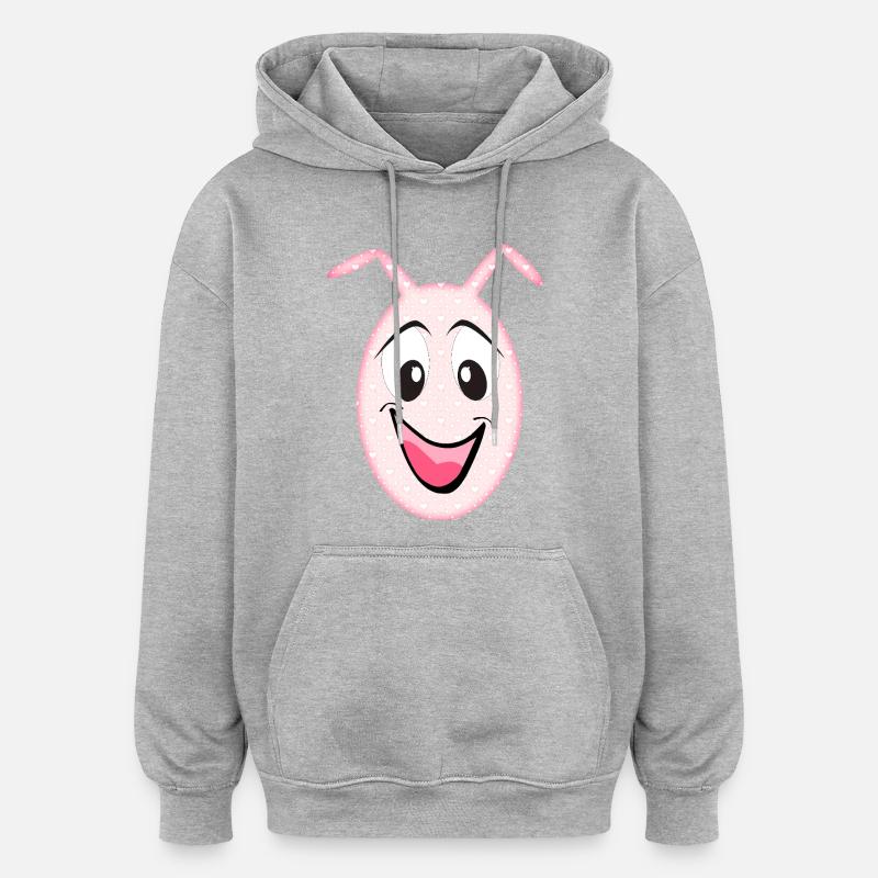 kleines süßes Monster Bunny Gesicht Herzchen - Oversized Unisex Hoodie - Grau meliert