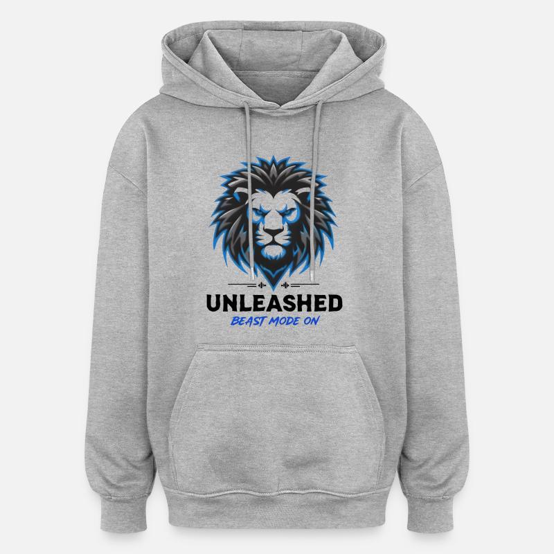 Blason du Lion Néon Bleu Déchaîné - Sweat à capuche oversize unisexe - gris chiné