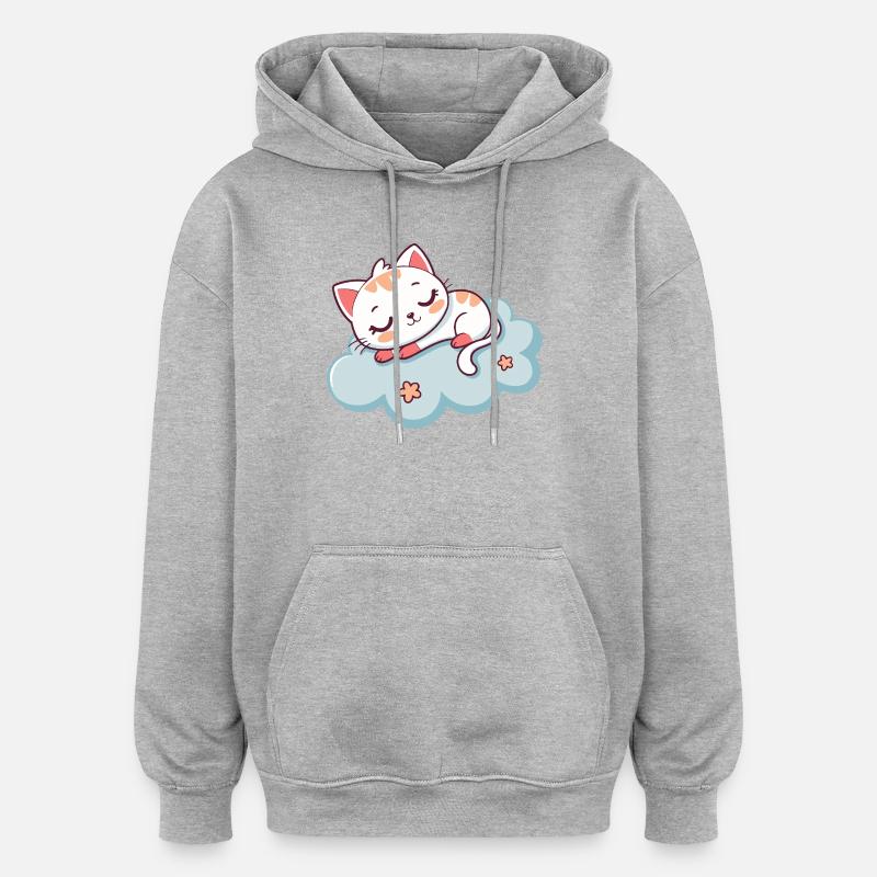 Chaton Dormant sur Nuage Doux - Sweat à capuche oversize unisexe - gris chiné