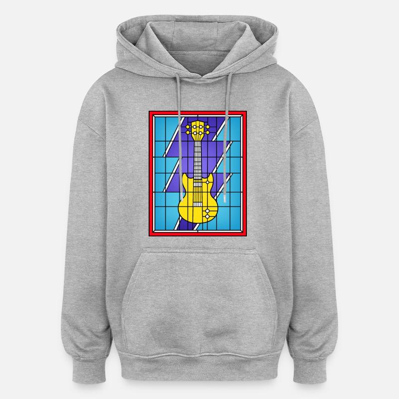 Buntglasgelbe E-Gitarre - Oversized Unisex Hoodie - Grau meliert