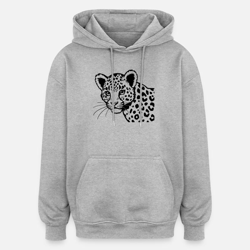 Noël cadeau noir léopard - Sweat à capuche oversize unisexe - gris chiné