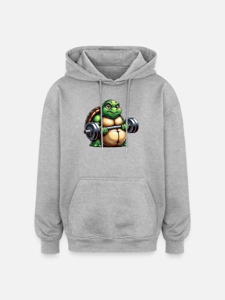 Grim Turtle Dumbbell Training Workout - Oversized Unisex Hoodie - heather grey